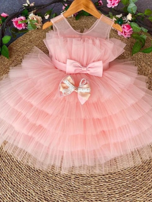Váy xòe nhiều tầng hồng công chúa cho bé gái