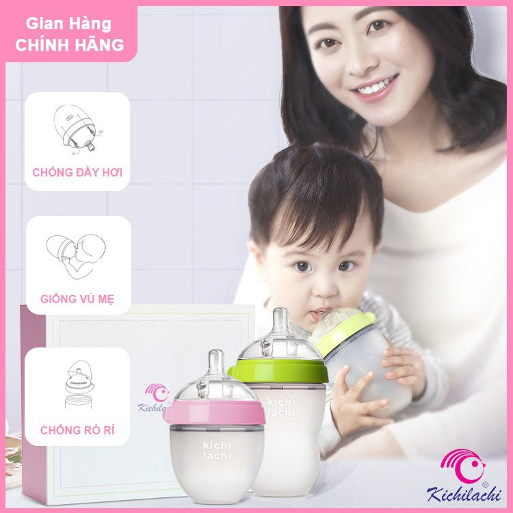 Bình bú Kichi 150ml cao cấp cổ rộng