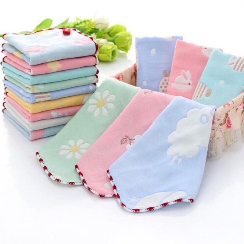 Set 5 khăn sữa sợi tre 6 lớp bo viền